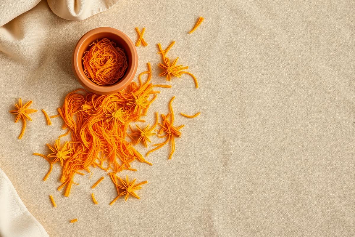 Saffron threads on linen